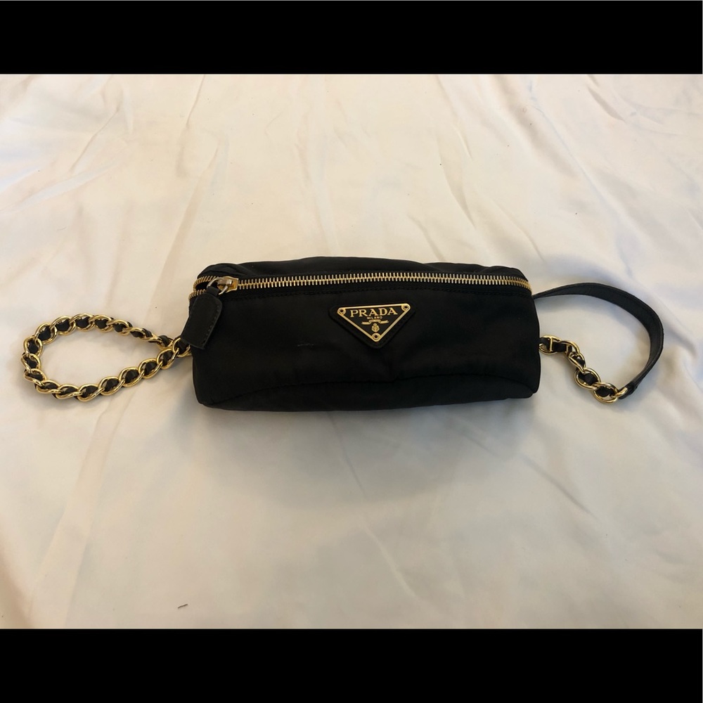 Prada Nylon waist bag w/ chain leather belt